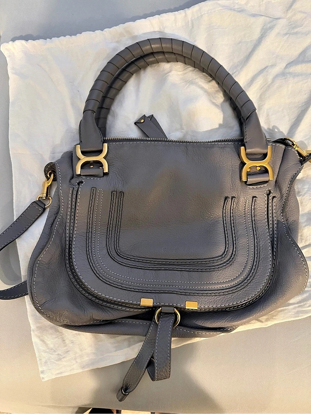 Chloé Marcie Medium Satchel Leather Shoulder Bag in Gray
